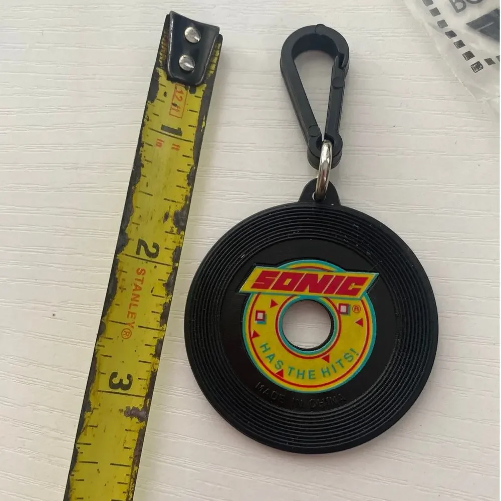 Vintage Sonic Restaurant Record Keychain Backpack Clip Charm Collectible 1989